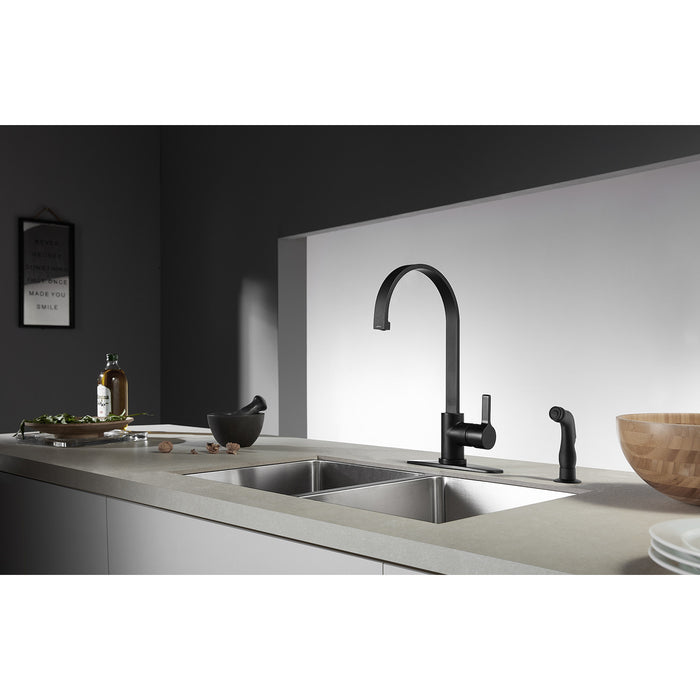 Continental LS8710CTLSP Single-Handle 2-Hole Deck Mount Kitchen Faucet with Side Sprayer, Matte Black