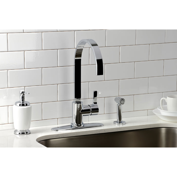 Continental LS8711CTLBS Single-Handle 1-or-3 Hole Deck Mount Kitchen Faucet with Brass Side Sprayer, Polished Chrome