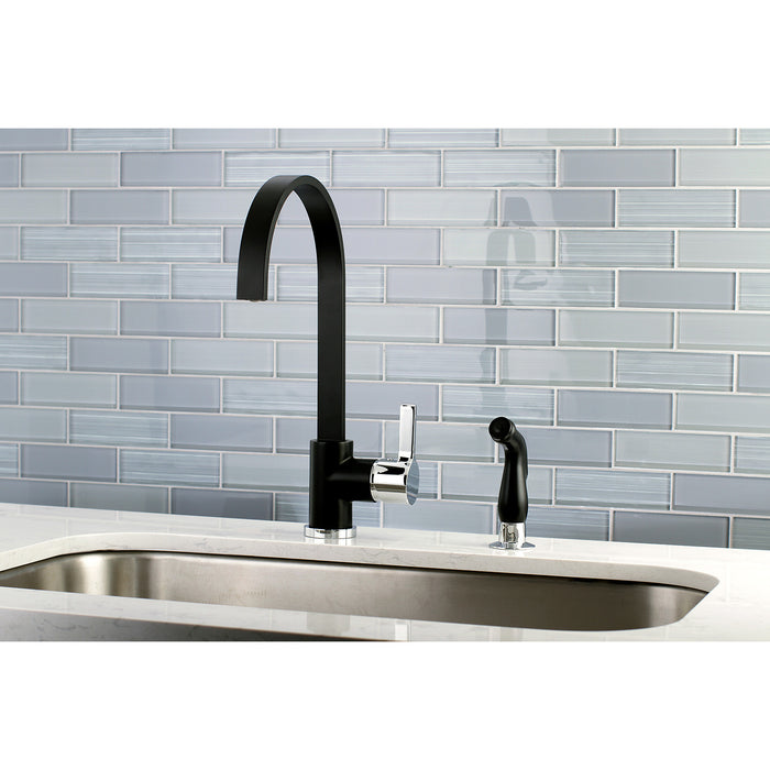 Continental LS8717CTLSP Single-Handle 2-Hole Deck Mount Kitchen Faucet with Side Sprayer, Matte Black/Polished Chrome