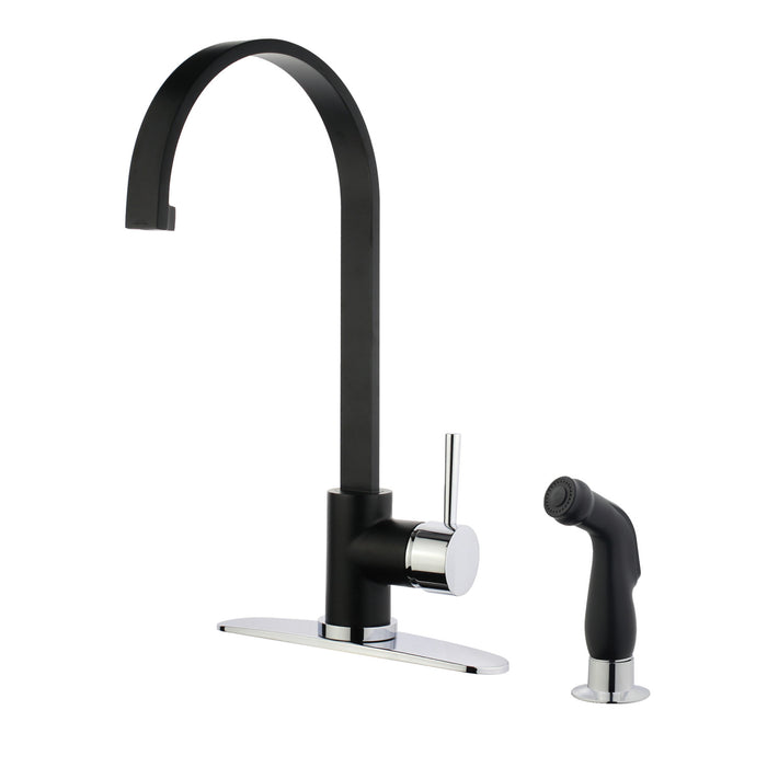 Concord LS8717DLSP Single-Handle 2-Hole Deck Mount Kitchen Faucet with Side Sprayer, Matte Black/Polished Chrome