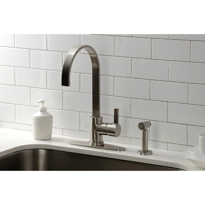 Continental LS8718CTLBS Single-Handle 1-or-3 Hole Deck Mount Kitchen Faucet with Brass Side Sprayer, Brushed Nickel