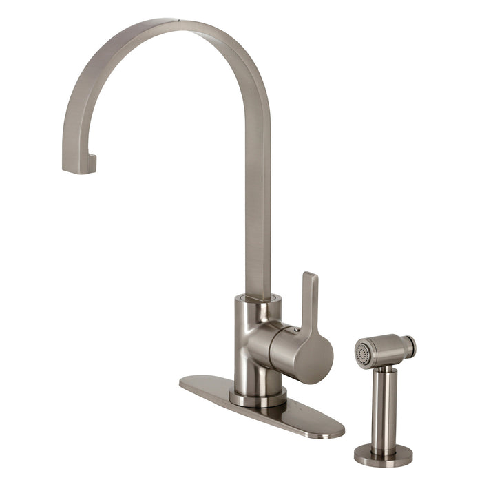 Continental LS8718CTLBS Single-Handle 1-or-3 Hole Deck Mount Kitchen Faucet with Brass Side Sprayer, Brushed Nickel