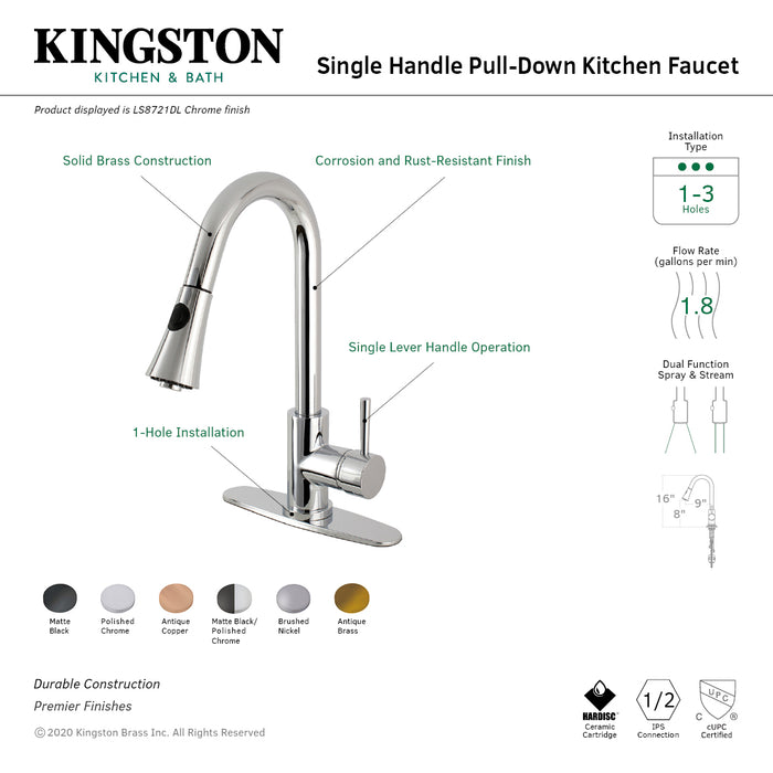 Concord LS8720DL Single-Handle Pull-Down Kitchen Faucet, Matte Black