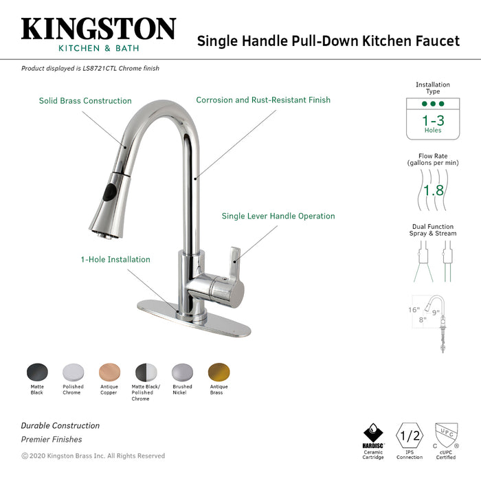 Continental LS8721CTL Single-Handle Pull-Down Kitchen Faucet, Polished Chrome