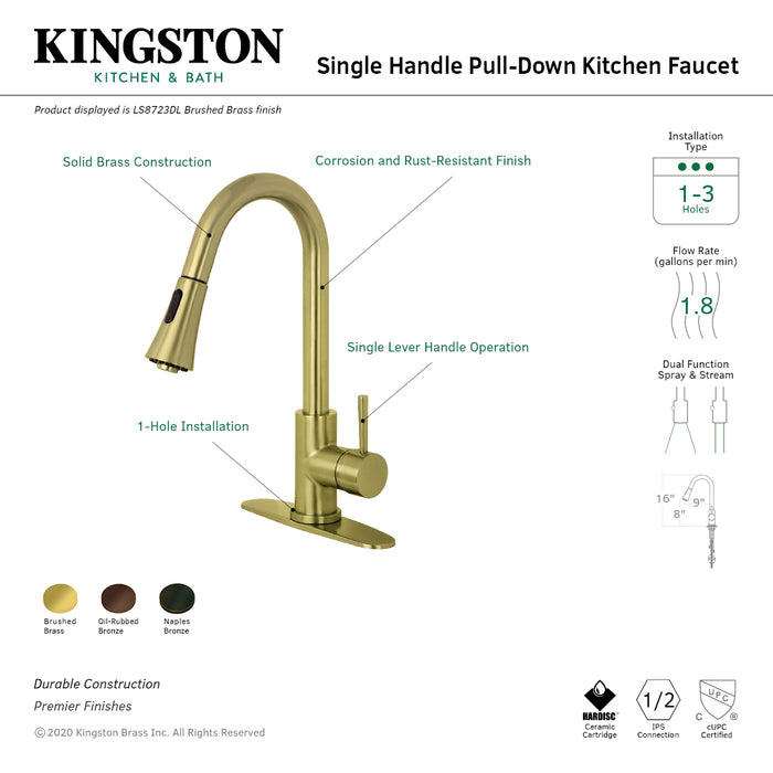 Concord LS8723DL Single-Handle Pull-Down Kitchen Faucet, Brushed Brass