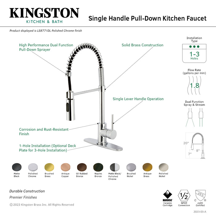 Concord LS8770DL Single-Handle 1-Hole Deck Mount Pre-Rinse Kitchen Faucet, Matte Black