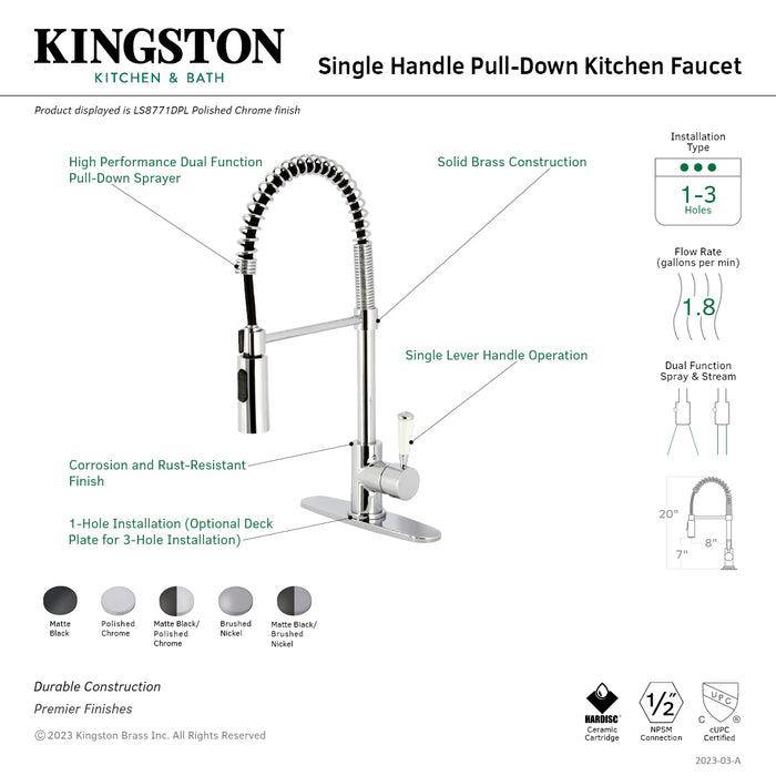 Paris LS8770DPL Single-Handle 1-Hole Deck Mount Pre-Rinse Kitchen Faucet, Matte Black