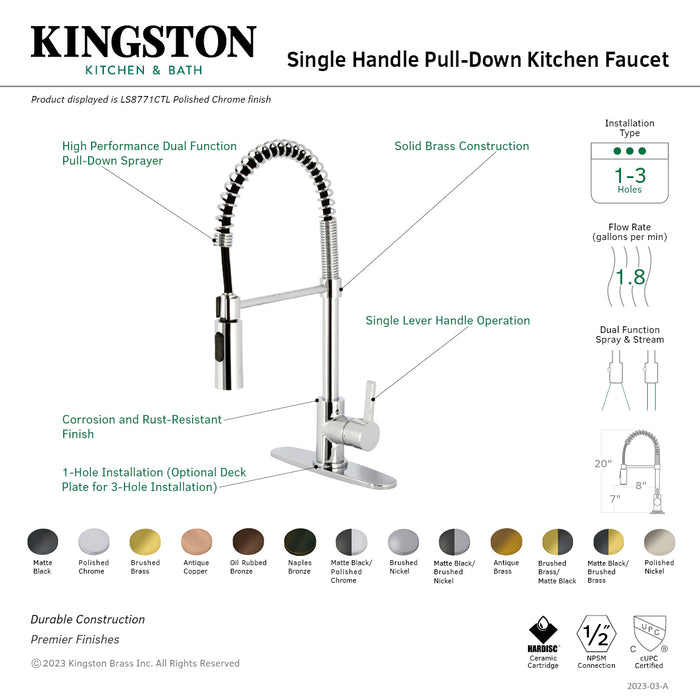 Continental LS8773CTL Single-Handle 1-Hole Deck Mount Pre-Rinse Kitchen Faucet, Brushed Brass