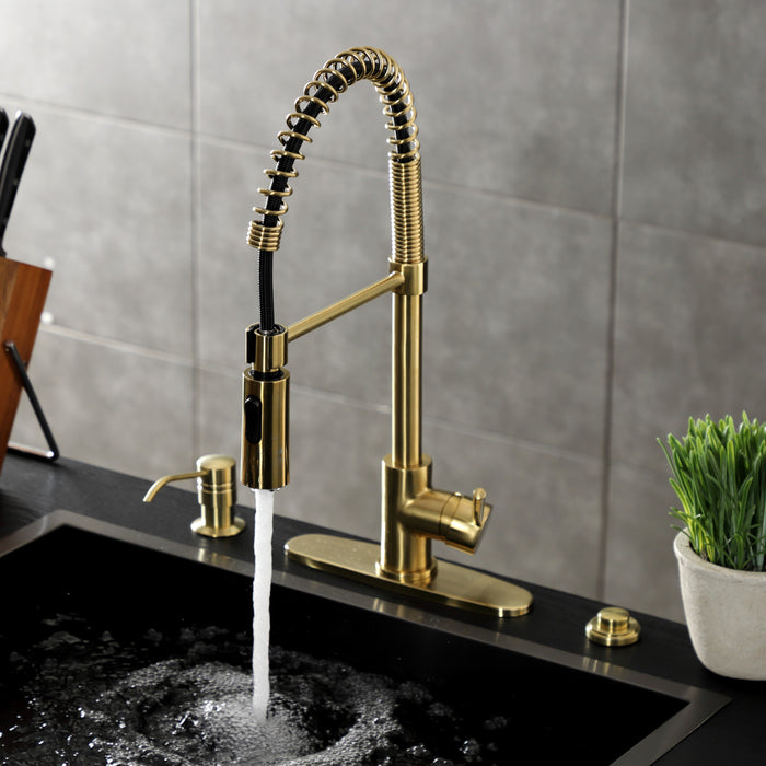 Concord LS8773DL Single-Handle 1-Hole Deck Mount Pre-Rinse Kitchen Faucet, Brushed Brass