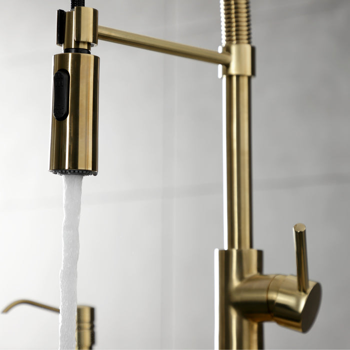 Concord LS8773DL Single-Handle 1-Hole Deck Mount Pre-Rinse Kitchen Faucet, Brushed Brass