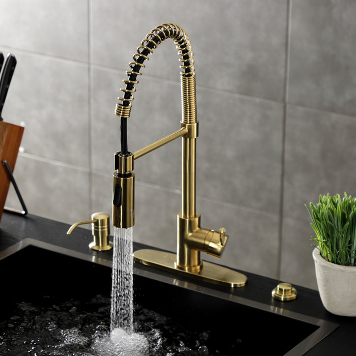 Concord LS8773DL Single-Handle 1-Hole Deck Mount Pre-Rinse Kitchen Faucet, Brushed Brass