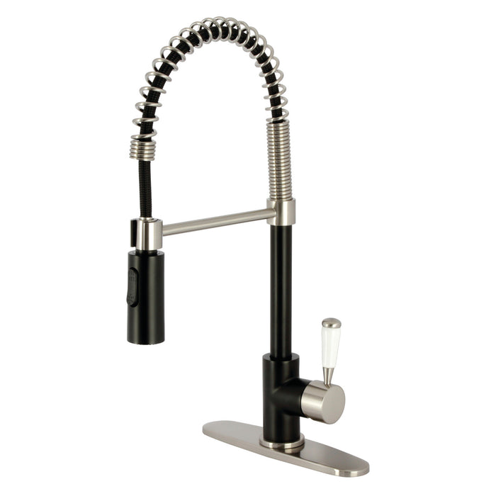 Paris LS8779DPL Single-Handle 1-Hole Deck Mount Pre-Rinse Kitchen Faucet, Matte Black/Brushed Nickel