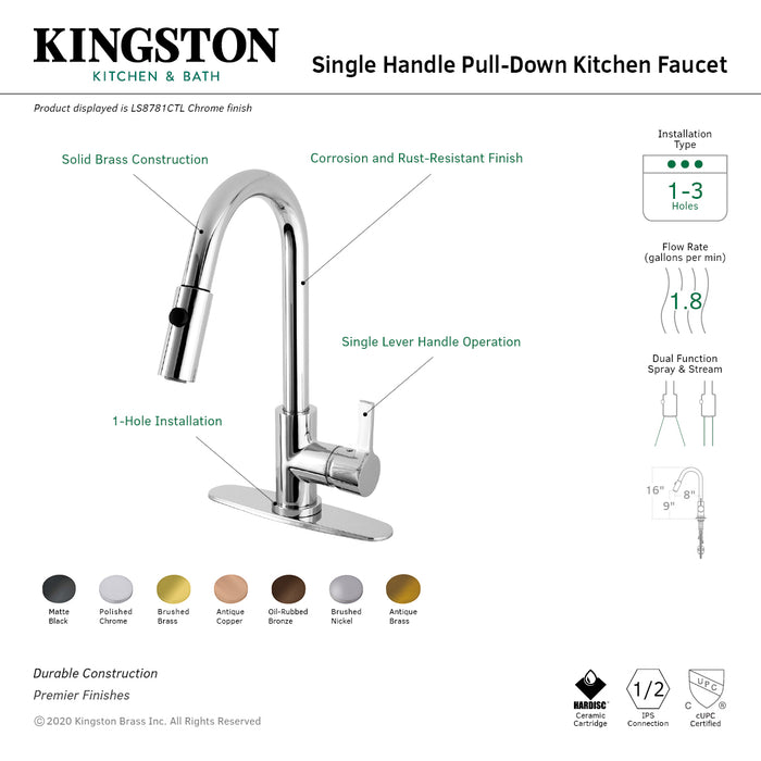 Continental LS8781CTL Single-Handle Pull-Down Kitchen Faucet, Polished Chrome