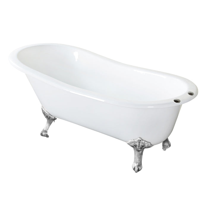 Aqua Eden NHVCT7D653129B8 62-Inch Cast Iron Single Slipper Clawfoot Tub with 7-Inch Faucet Drillings, White/Brushed Nickel
