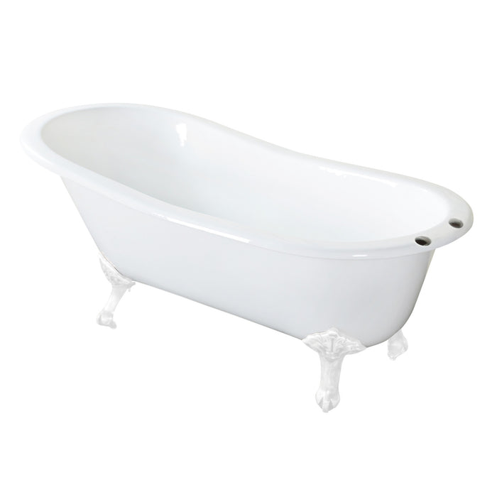 Aqua Eden NHVCT7D653129BW 61-Inch Cast Iron Oval Single Slipper Clawfoot Tub (7-Inch Faucet Drillings), White