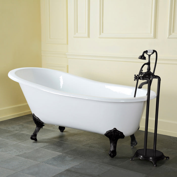 Aqua Eden NHVCTND653129B0 61-Inch Cast Iron Oval Single Slipper Clawfoot Tub (No Faucet Drillings), White/Matte Black