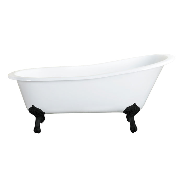 Aqua Eden NHVCTND653129B0 61-Inch Cast Iron Oval Single Slipper Clawfoot Tub (No Faucet Drillings), White/Matte Black