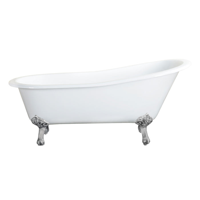 Aqua Eden NHVCTND653129B8 61-Inch Cast Iron Oval Single Slipper Clawfoot Tub (No Faucet Drillings), White/Brushed Nickel