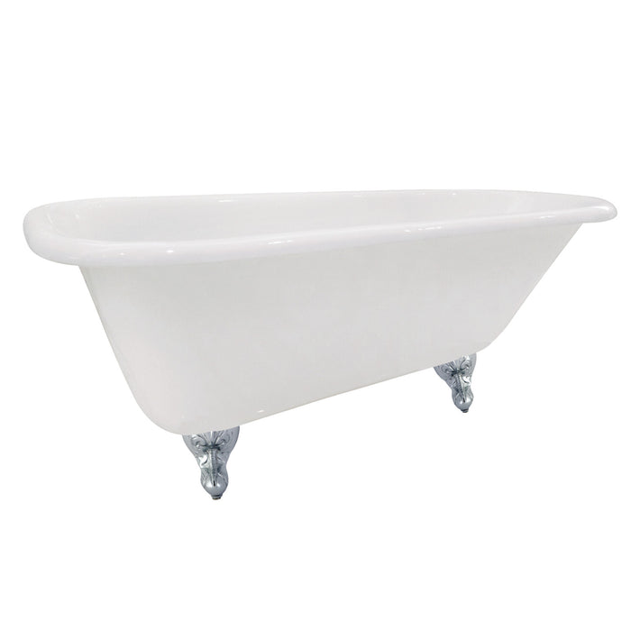 Aqua Eden NHVCTND673123T1 66-Inch Cast Iron Oval Rectangular Roll Top Clawfoot Tub (No Faucet Drillings), White/Polished Chrome