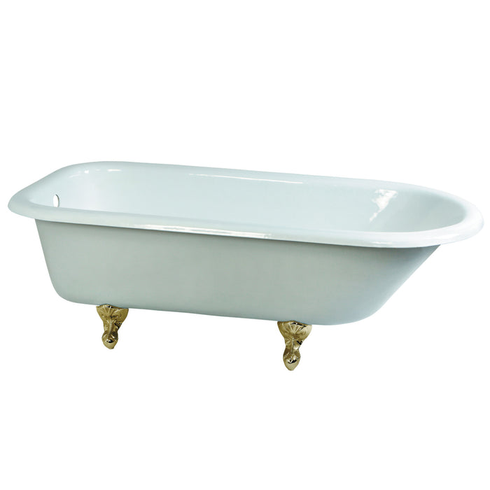 Aqua Eden NHVCTND673123T2 66-Inch Cast Iron Oval Rectangular Roll Top Clawfoot Tub (No Faucet Drillings), White/Polished Brass