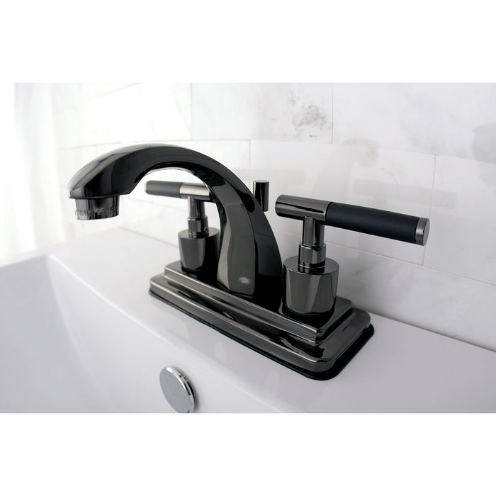 Water Onyx NS4640DKL Double-Handle 3-Hole Deck Mount 4-Inch Centerset Bathroom Faucet with Brass Pop-Up, Black Stainless Steel