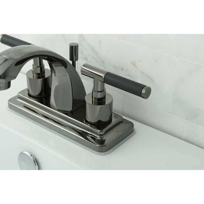 Water Onyx NS4640DKL Double-Handle 3-Hole Deck Mount 4-Inch Centerset Bathroom Faucet with Brass Pop-Up, Black Stainless Steel