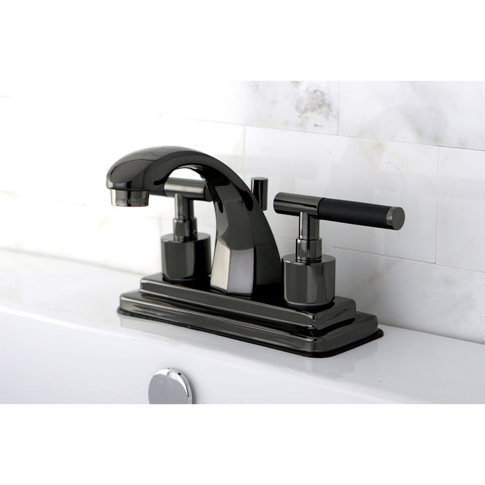 Water Onyx NS4640DKL Double-Handle 3-Hole Deck Mount 4-Inch Centerset Bathroom Faucet with Brass Pop-Up, Black Stainless Steel