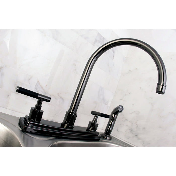 Water Onyx NS8790DKLSP Two-Handle 4-Hole 8" Centerset Kitchen Faucet with Side Sprayer, Black Stainless Steel