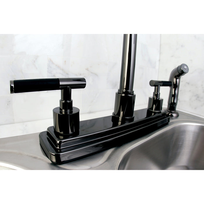 Water Onyx NS8790DKLSP Two-Handle 4-Hole 8" Centerset Kitchen Faucet with Side Sprayer, Black Stainless Steel