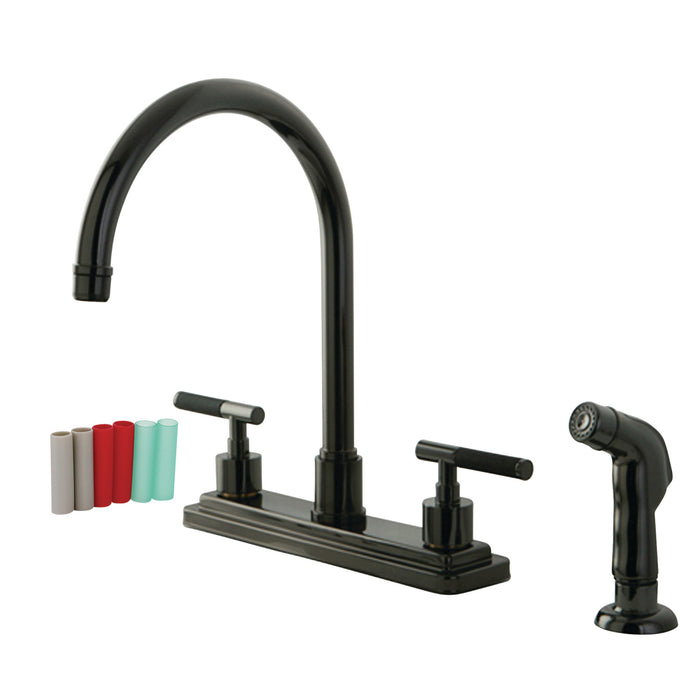 Water Onyx NS8790DKLSP Two-Handle 4-Hole 8" Centerset Kitchen Faucet with Side Sprayer, Black Stainless Steel