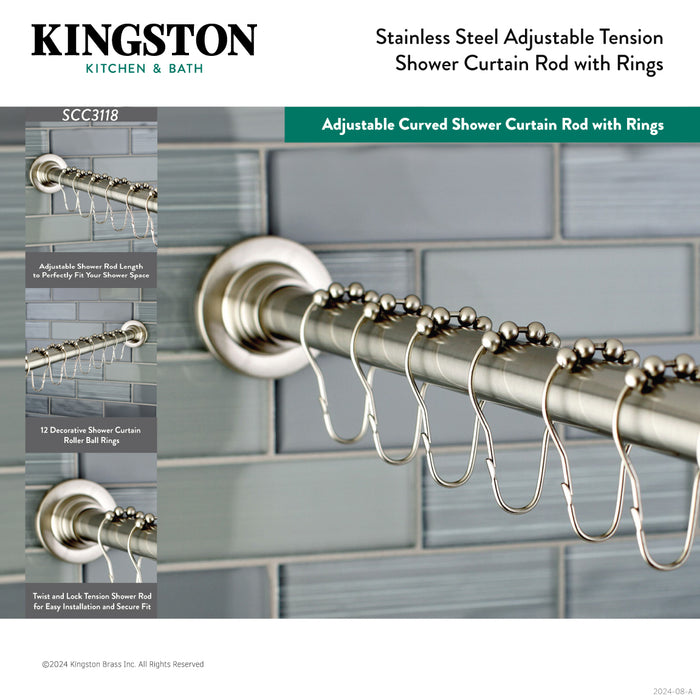 Edenscape SCC3117 60-Inch to 72-Inch Adjustable Shower Curtain Rod with Rings, Brushed Brass