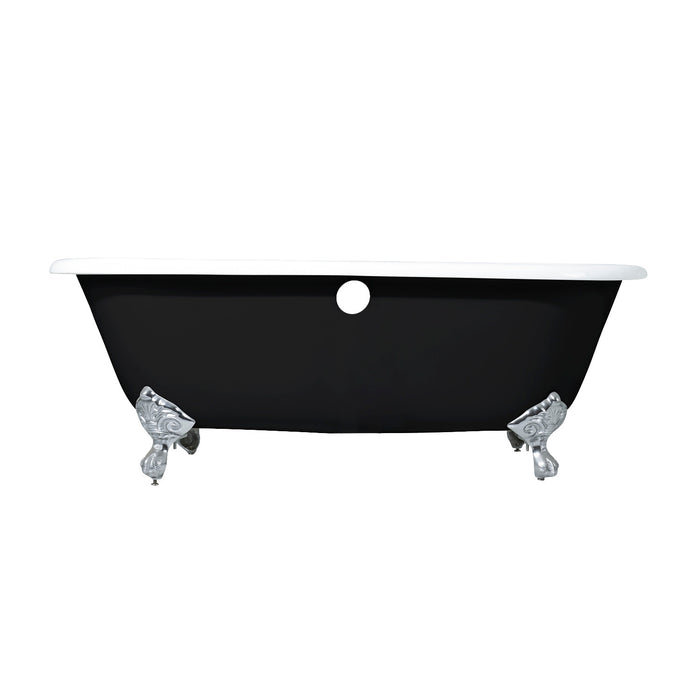 Aqua Eden VBT7D663013NB1 66-Inch Cast Iron Oval Double Ended Clawfoot Tub (7-Inch Faucet Drillings), Black/White/Polished Chrome