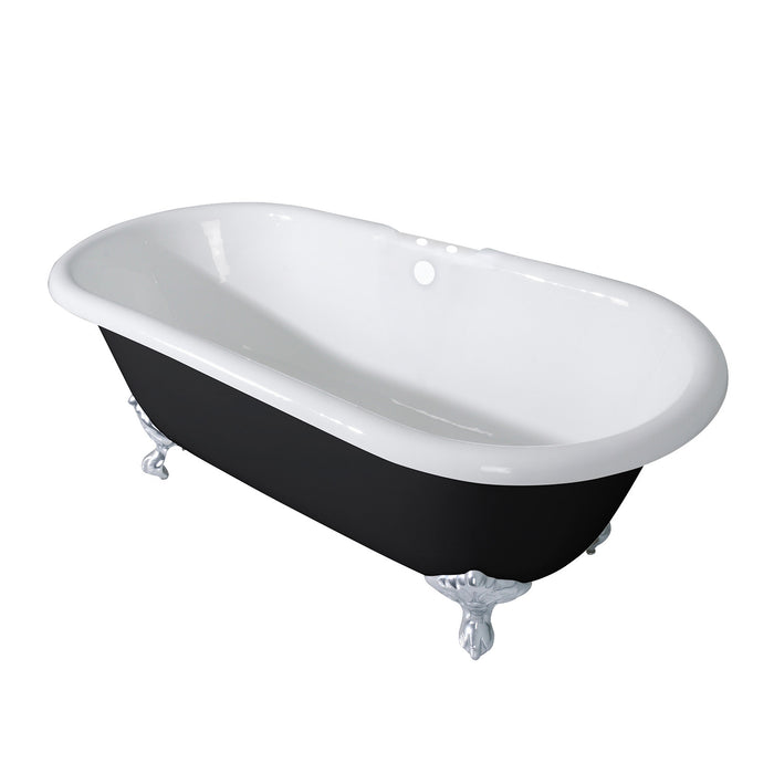 Aqua Eden VBT7D663013NB1 66-Inch Cast Iron Oval Double Ended Clawfoot Tub (7-Inch Faucet Drillings), Black/White/Polished Chrome