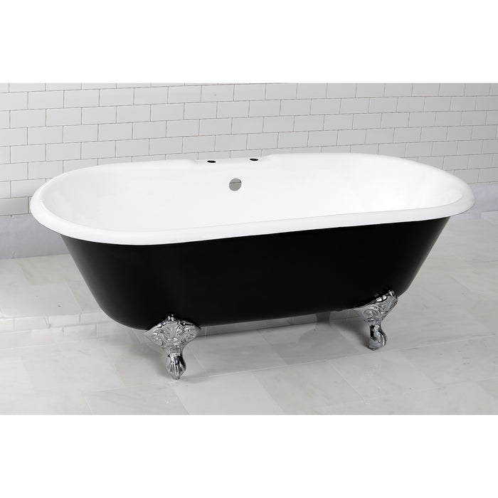 Aqua Eden VBT7D663013NB1 66-Inch Cast Iron Oval Double Ended Clawfoot Tub (7-Inch Faucet Drillings), Black/White/Polished Chrome