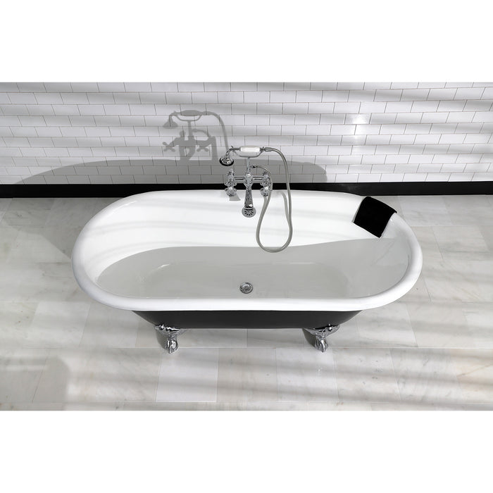 Aqua Eden VBT7D663013NB1 66-Inch Cast Iron Oval Double Ended Clawfoot Tub (7-Inch Faucet Drillings), Black/White/Polished Chrome