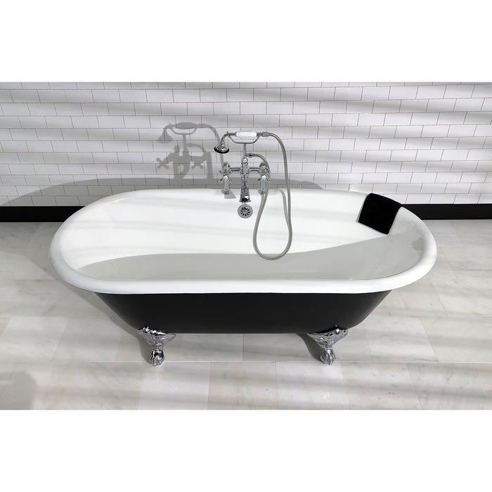 Aqua Eden VBT7D663013NB1 66-Inch Cast Iron Oval Double Ended Clawfoot Tub (7-Inch Faucet Drillings), Black/White/Polished Chrome