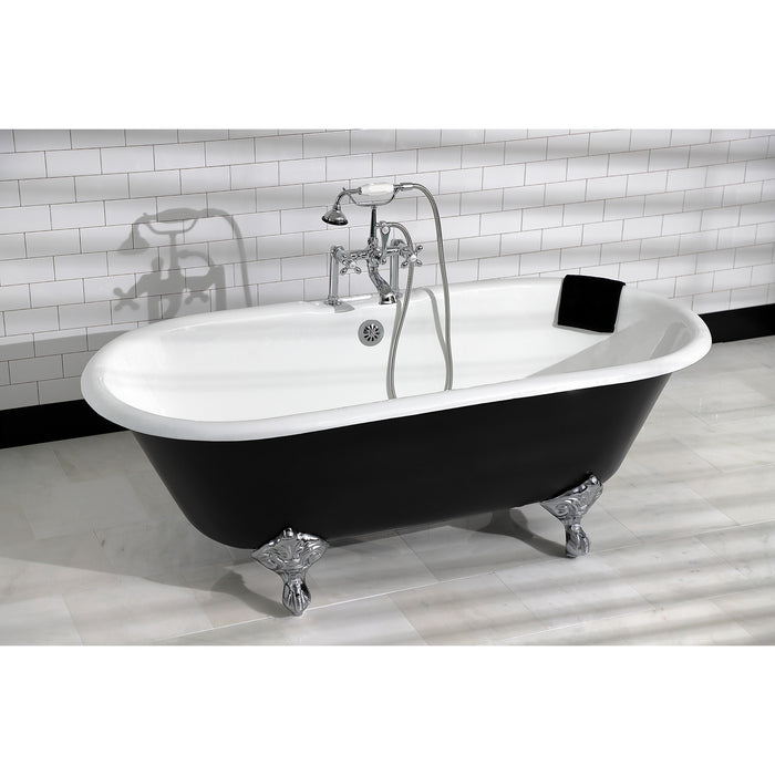 Aqua Eden VBT7D663013NB1 66-Inch Cast Iron Oval Double Ended Clawfoot Tub (7-Inch Faucet Drillings), Black/White/Polished Chrome