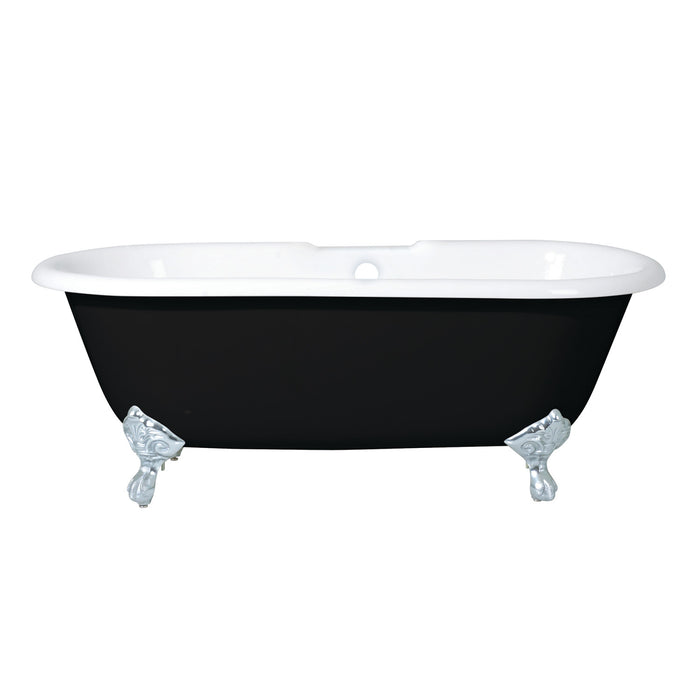 Aqua Eden VBT7D663013NB1 66-Inch Cast Iron Oval Double Ended Clawfoot Tub (7-Inch Faucet Drillings), Black/White/Polished Chrome