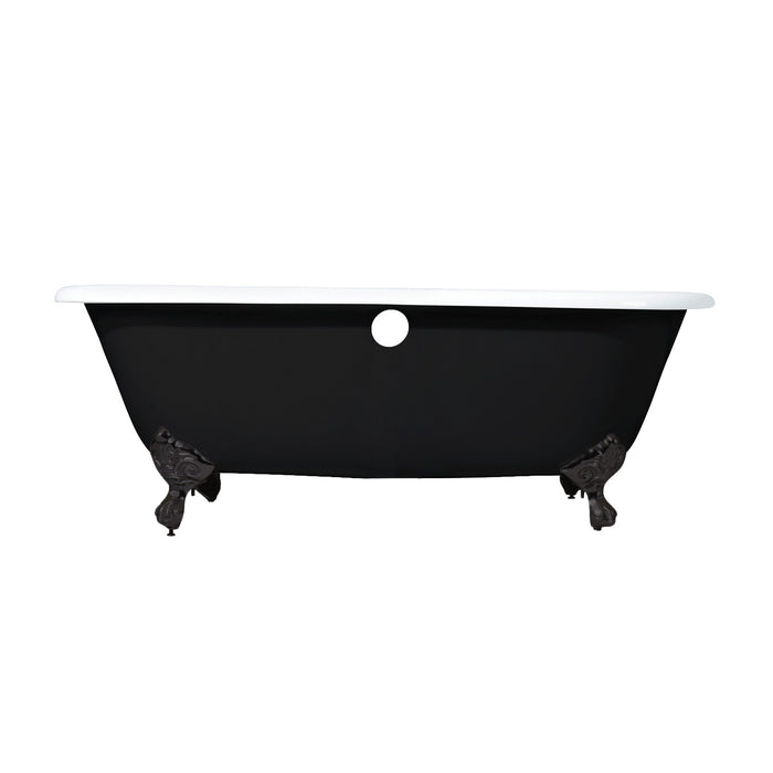 Aqua Eden VBT7D663013NB5 66-Inch Cast Iron Oval Double Ended Clawfoot Tub (7-Inch Faucet Drillings), Black/White/Oil Rubbed Bronze