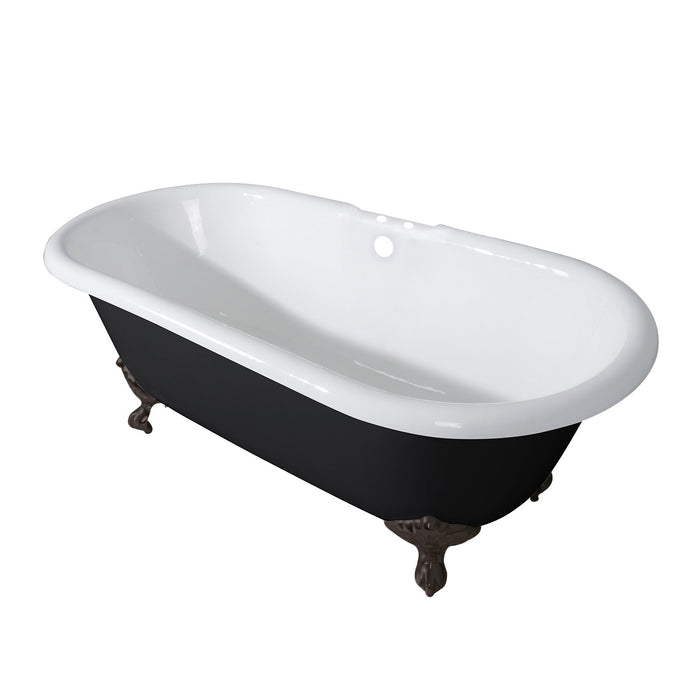 Aqua Eden VBT7D663013NB5 66-Inch Cast Iron Oval Double Ended Clawfoot Tub (7-Inch Faucet Drillings), Black/White/Oil Rubbed Bronze