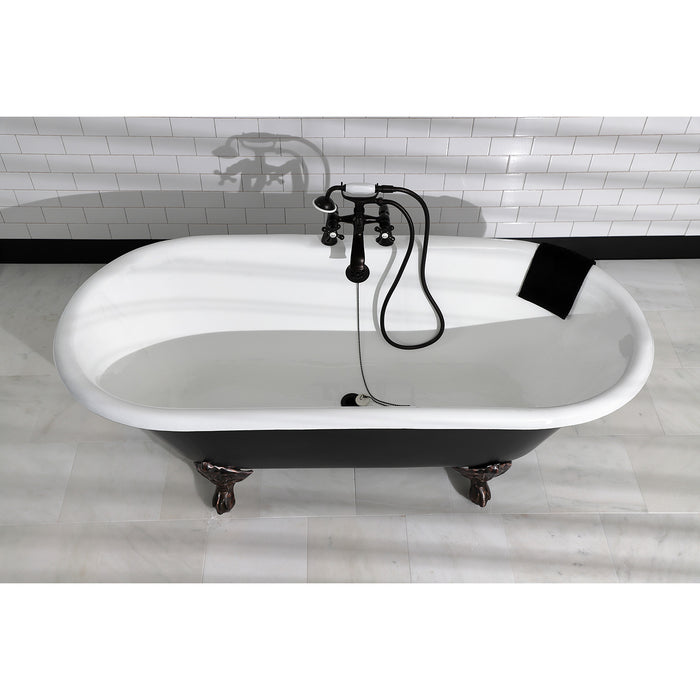 Aqua Eden VBT7D663013NB5 66-Inch Cast Iron Oval Double Ended Clawfoot Tub (7-Inch Faucet Drillings), Black/White/Oil Rubbed Bronze