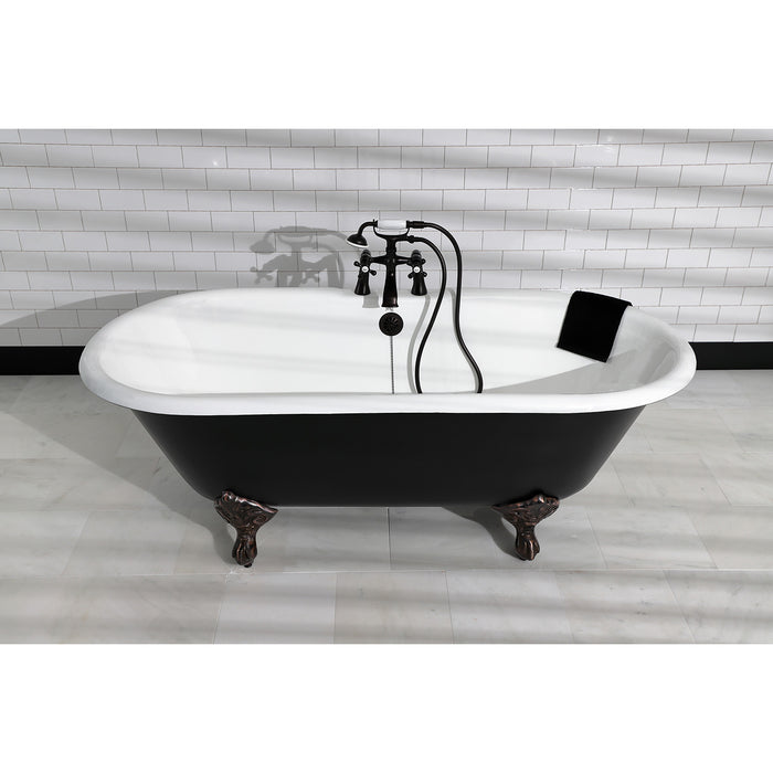 Aqua Eden VBT7D663013NB5 66-Inch Cast Iron Oval Double Ended Clawfoot Tub (7-Inch Faucet Drillings), Black/White/Oil Rubbed Bronze