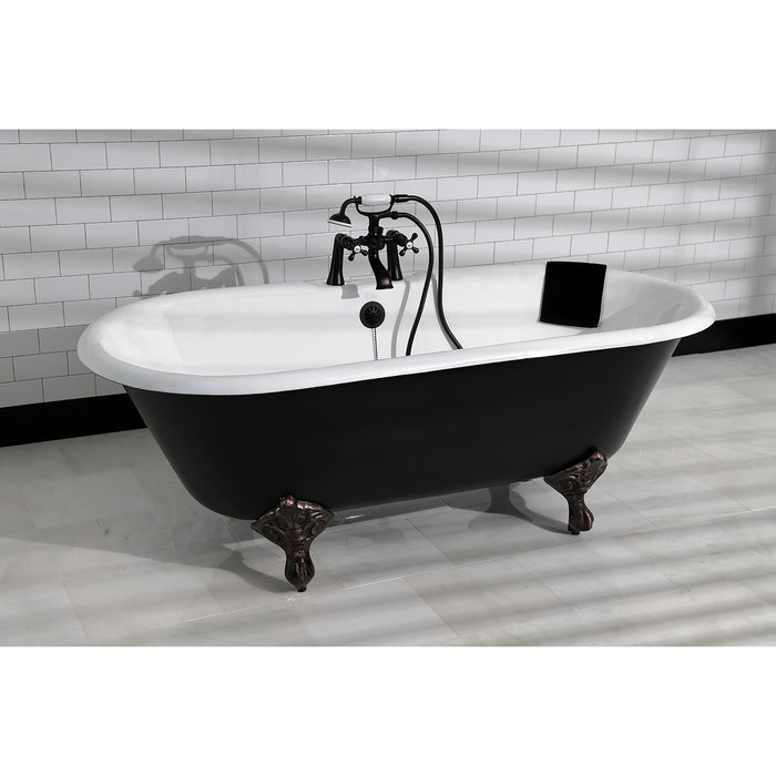 Aqua Eden VBT7D663013NB5 66-Inch Cast Iron Oval Double Ended Clawfoot Tub (7-Inch Faucet Drillings), Black/White/Oil Rubbed Bronze