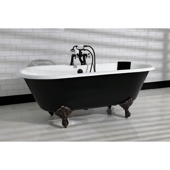 Aqua Eden VBT7D663013NB5 66-Inch Cast Iron Oval Double Ended Clawfoot Tub (7-Inch Faucet Drillings), Black/White/Oil Rubbed Bronze