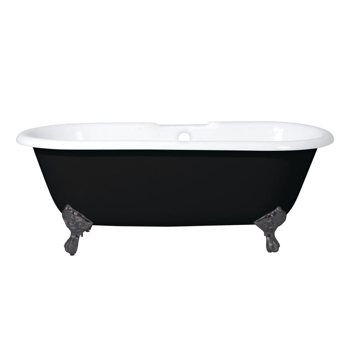 Aqua Eden VBT7D663013NB5 66-Inch Cast Iron Oval Double Ended Clawfoot Tub (7-Inch Faucet Drillings), Black/White/Oil Rubbed Bronze