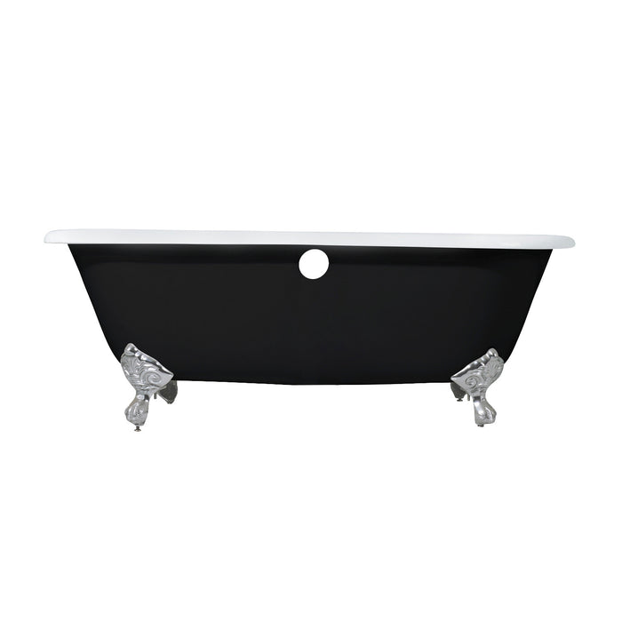 Aqua Eden VBT7D663013NB8 66-Inch Cast Iron Oval Double Ended Clawfoot Tub (7-Inch Faucet Drillings), Black/White/Brushed Nickel