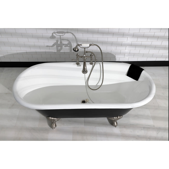 Aqua Eden VBT7D663013NB8 66-Inch Cast Iron Oval Double Ended Clawfoot Tub (7-Inch Faucet Drillings), Black/White/Brushed Nickel