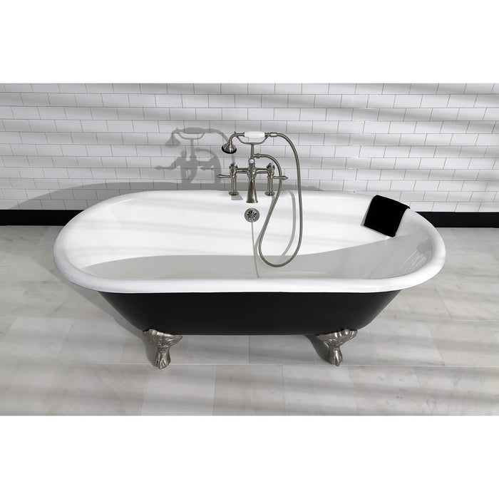 Aqua Eden VBT7D663013NB8 66-Inch Cast Iron Oval Double Ended Clawfoot Tub (7-Inch Faucet Drillings), Black/White/Brushed Nickel