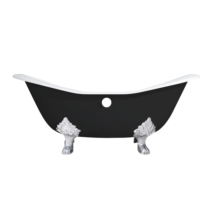 Aqua Eden VBT7D7231NC1 72-Inch Cast Iron Oval Double Slipper Clawfoot Tub (7-Inch Faucet Drillings), Black/White/Polished Chrome