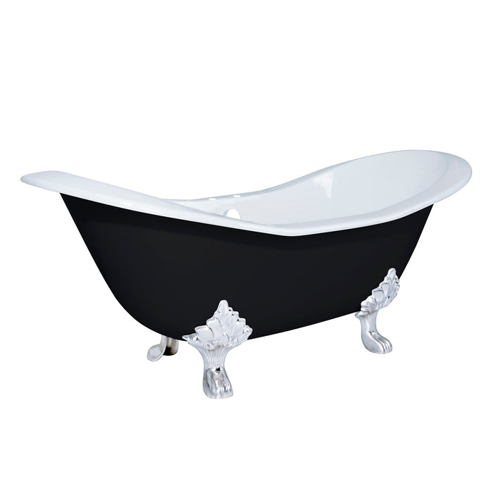 Aqua Eden VBT7D7231NC1 72-Inch Cast Iron Oval Double Slipper Clawfoot Tub (7-Inch Faucet Drillings), Black/White/Polished Chrome